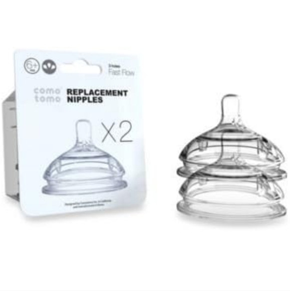 Comotomo 2 Pack Silicone Replacement Nipple, Slow Flow Clear, 0-3 Months - Picture 3 of 9